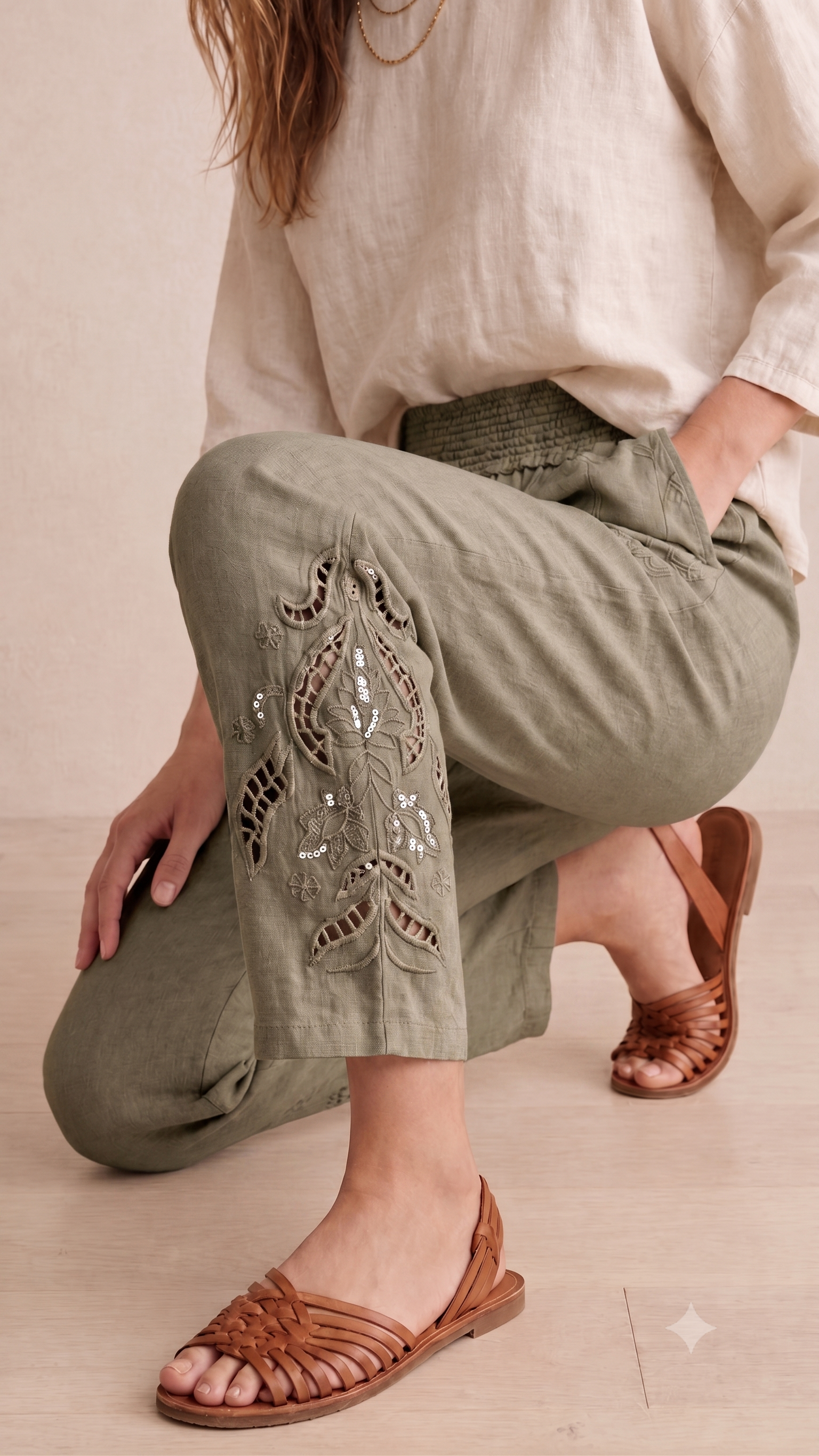 Nakışlı Paça Pantolon HakishE TekstilNakışlı Paça Pantolon Haki
