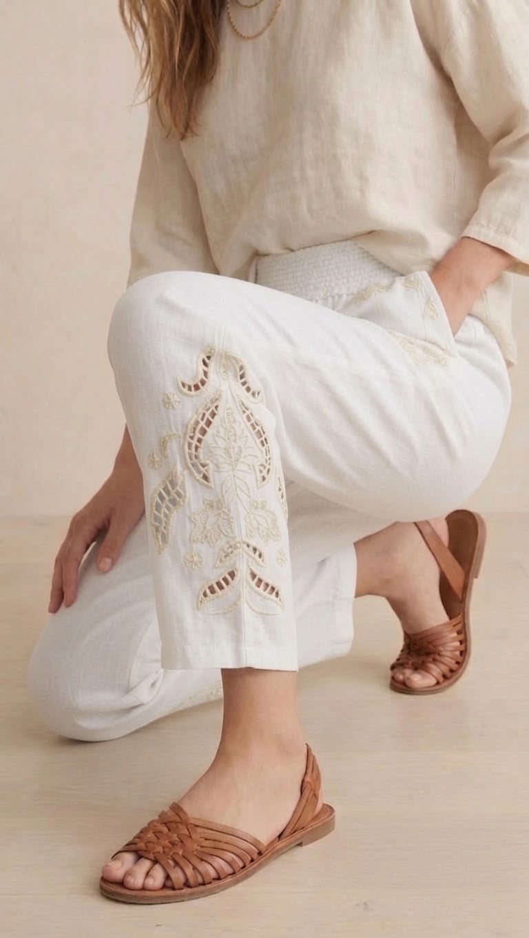 Nakışlı Paça PantolonshE TekstilNakışlı Paça Pantolon