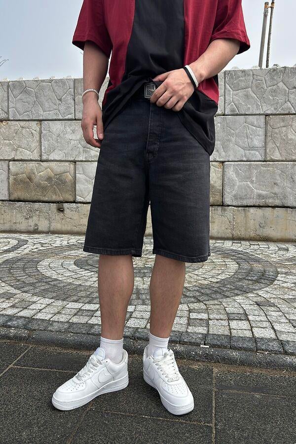Antrasit Ton Denim Baggy Şort