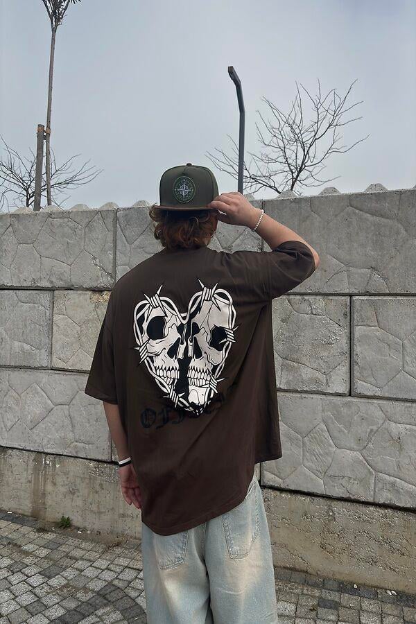 Barbed Wire Skeleton Baskılı T-shirt