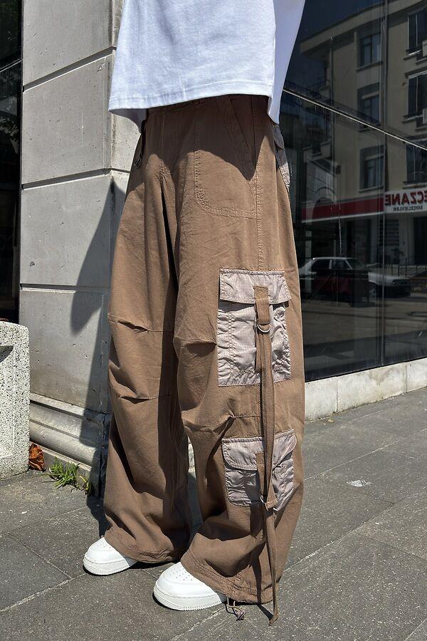 Brown Patchwork Multi Pocket Cargo Pants
