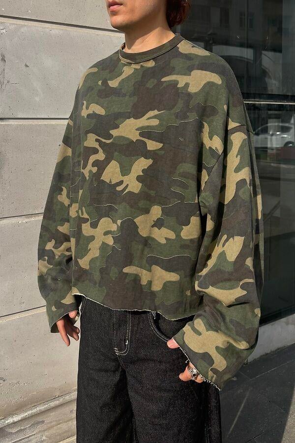 Camouflage Autumn Boxy Fit Cut-Off Sweatshirt