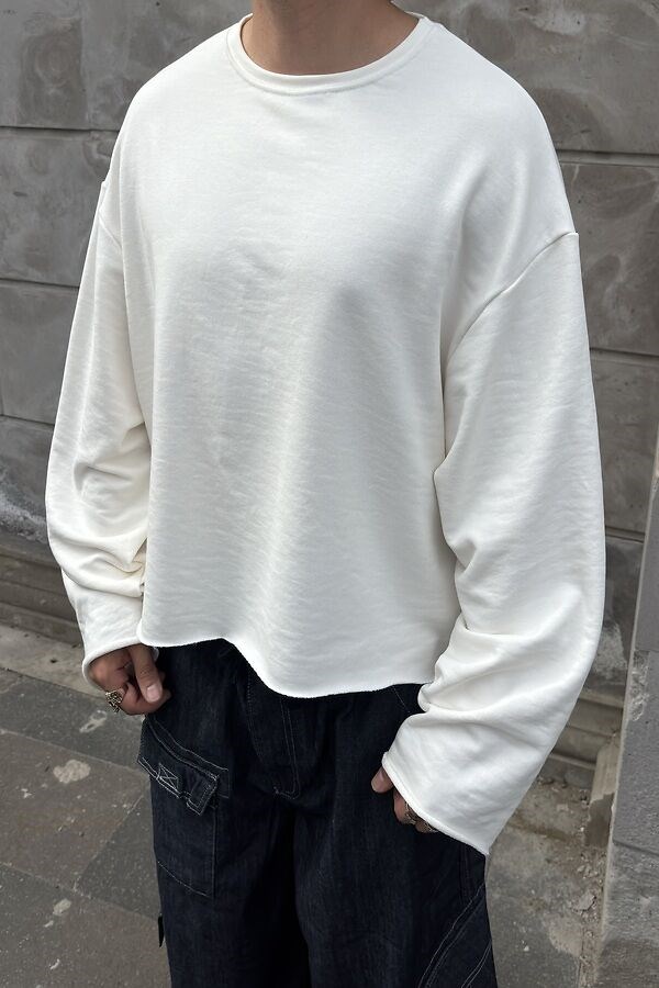 Cream Tone Boxy Fit Cut-Off Sweatshirt