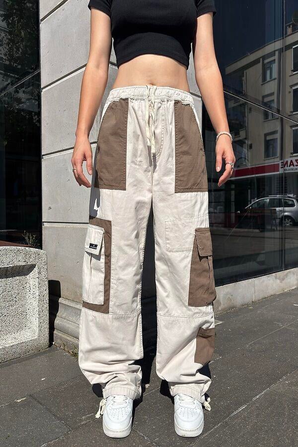 Cream Tone Patchwork Utility Cargo Pants