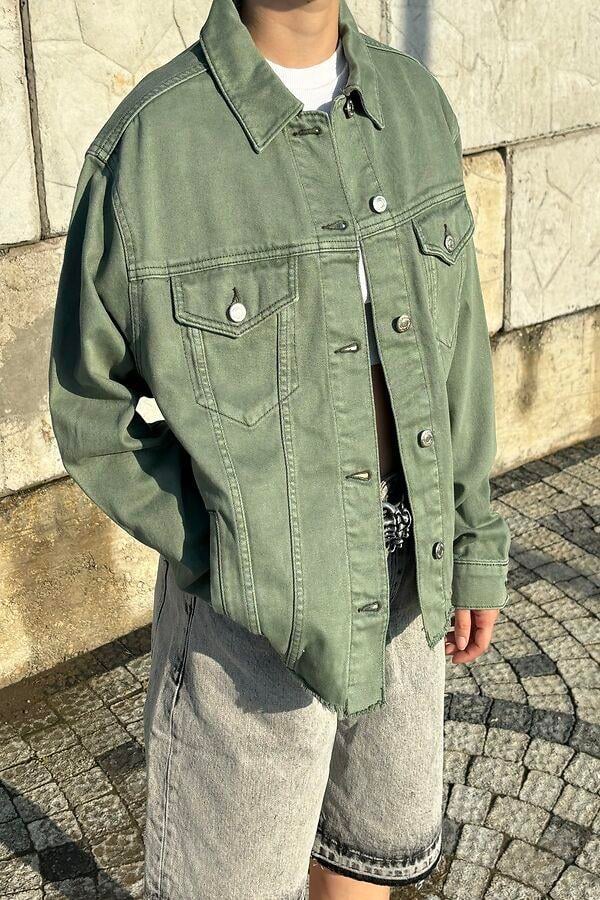 Green Fringed Denim Jacket