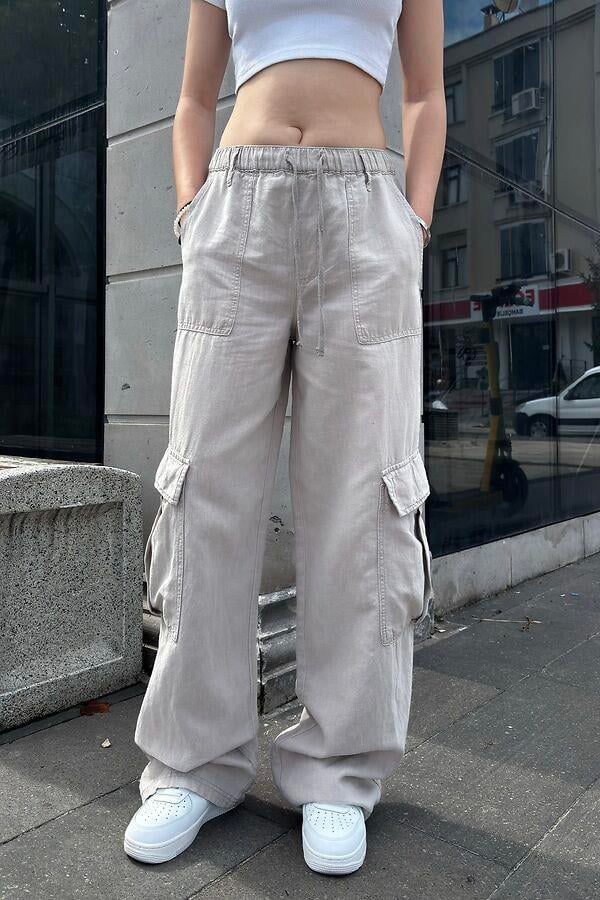 Grey Ton Kontrast Keten Cargo Pants