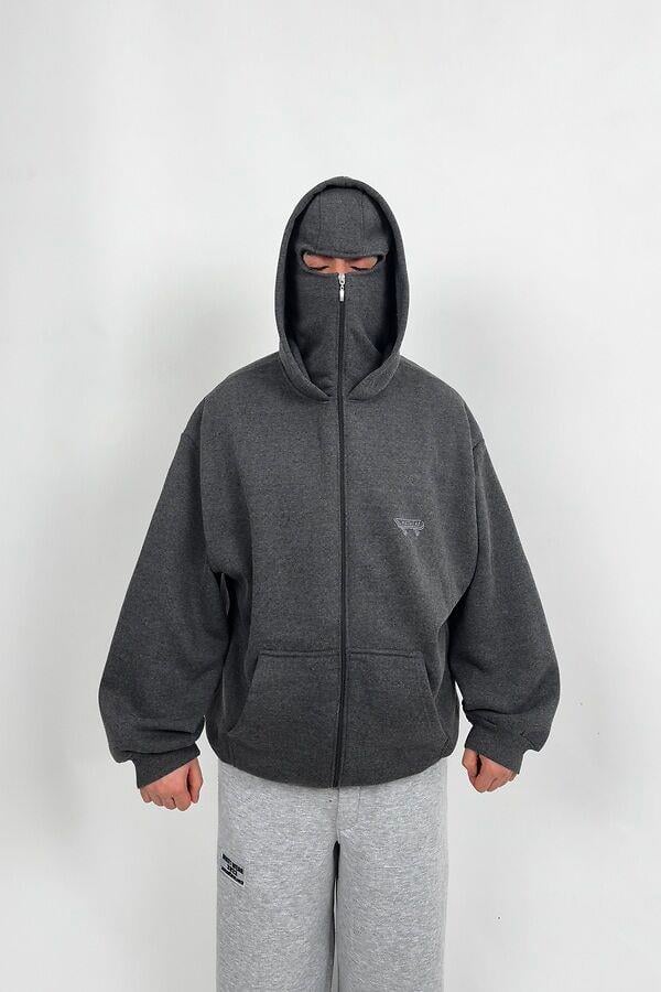 MW DarkGrey Mask Zipper Oversize Hoodie