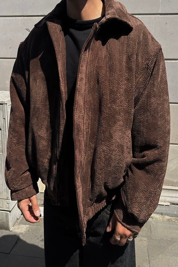 Premium Brown Tone Luca Conduroy Bomber Jacket