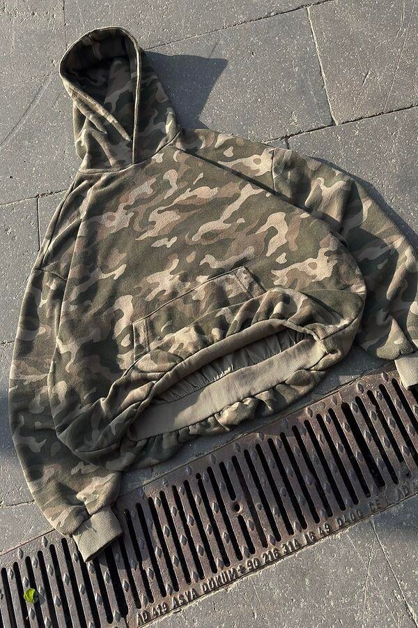 Premium Camouflage Boxy Fit Kapüşonlu Sweatshirt