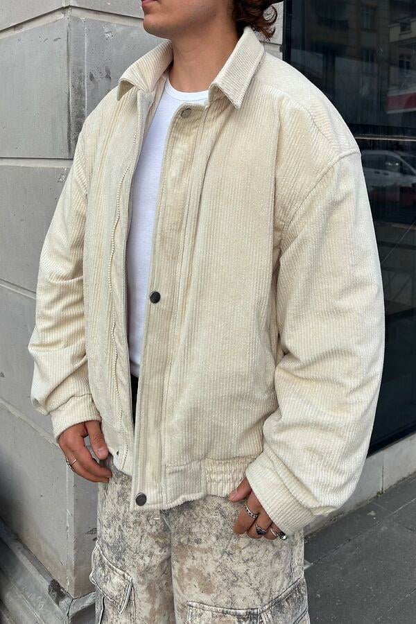 Premium Cream Tone  Luca Conduroy Bomber Jacket