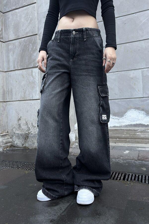 Premium Cyber Y2K Cargo Black Tinted Jeans