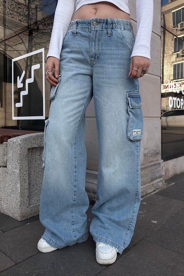 Premium Cyber Y2K Cargo Stone Tinted Blue Jeans