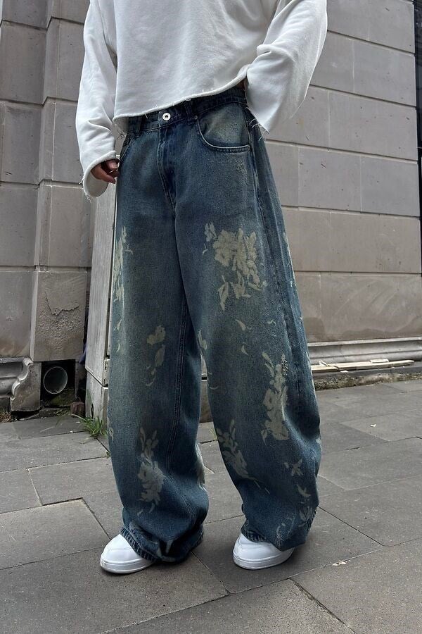 Premium Flora Fade Wash Baggy Jeans