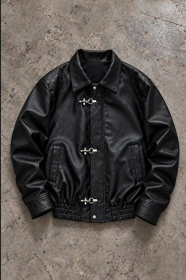 Premium Trıple Clıps Black Oversized Bomber Ceket