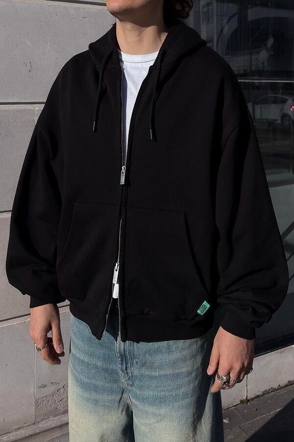 Premium Two-Way Zip Black Hoodie
