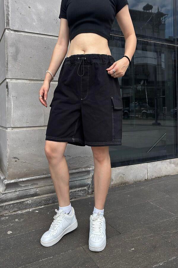 Rw Black Denim Cargo Shorts