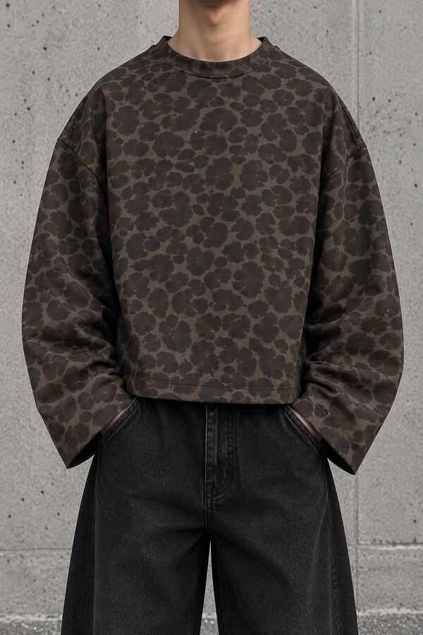 Washed Leopard Tone Boxy Fit Sweatshirt