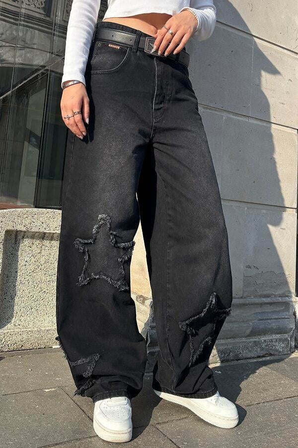 Antrasit Ton Star Detail Baggy Pants