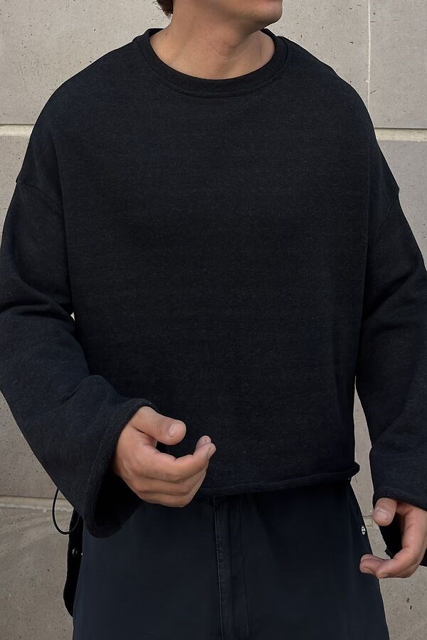 Antrasit Washed Tone Boxy Fit Cut-Off Sweatshirt