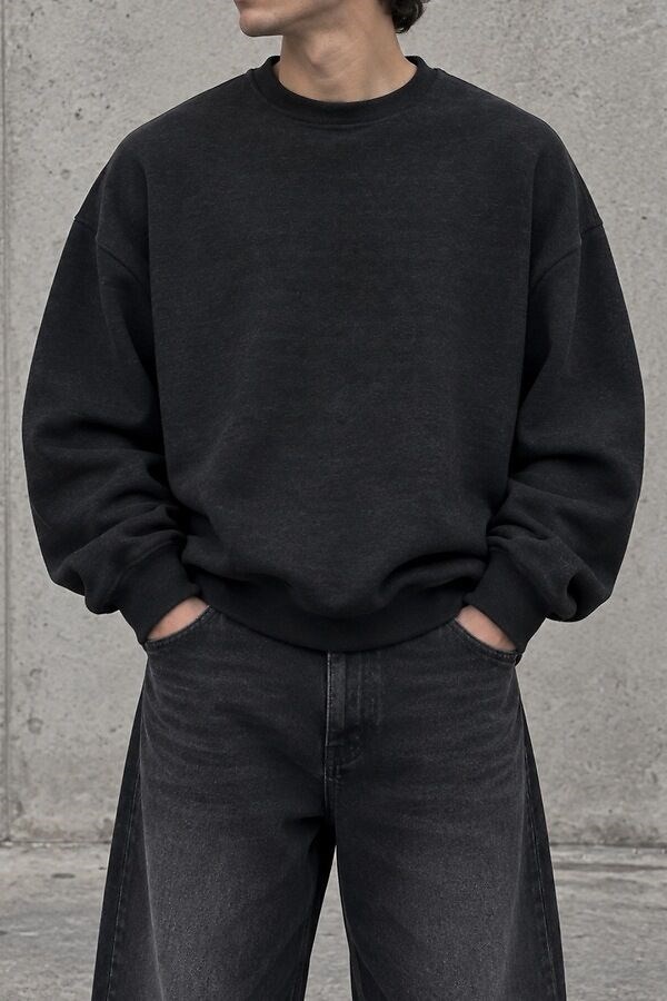 Antrasit Washed Tone Extra Oversized Bomber Sweatshirt
