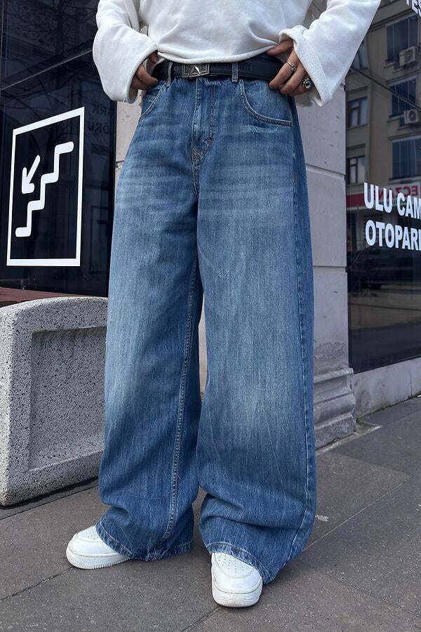 Blue Eskitme Stamped Pocket Baggy Denim Jean2