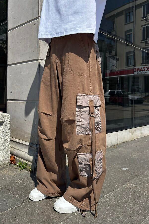 Brown Patchwork Multi Pocket Cargo Pants