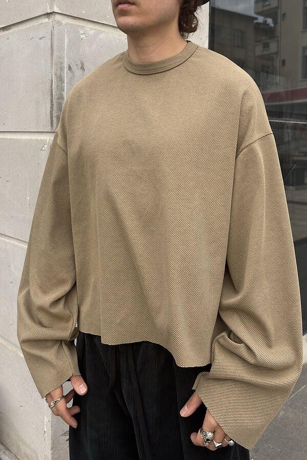 Brown Tone Boxy Fit Cut-Off Sweatshirt