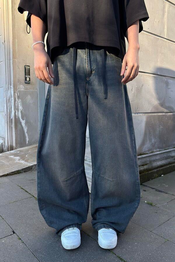 Dark Blue Eskitme Ton Extreme Baggy Jean