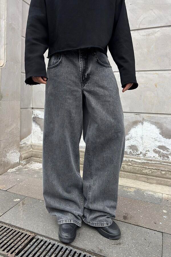Dark Grey Eskitme Ton Extreme Baggy Jeans