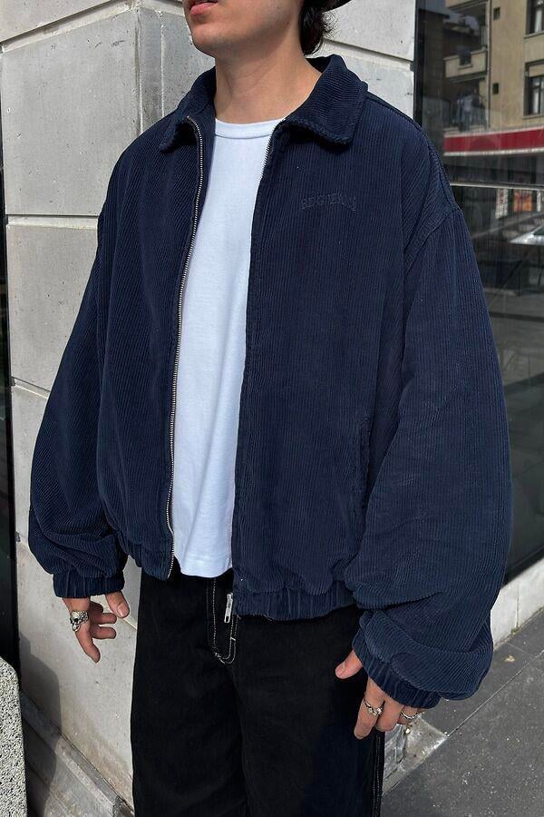Navy Tone Harrington Kadife Boxy Fit Jacket