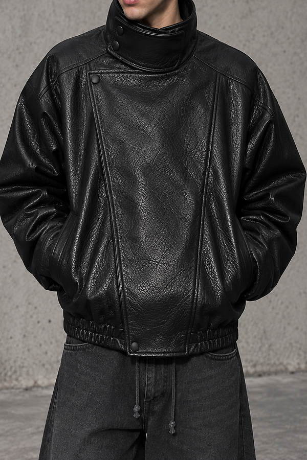 Premium Blackout Biker Full-Zip Deri Ceket
