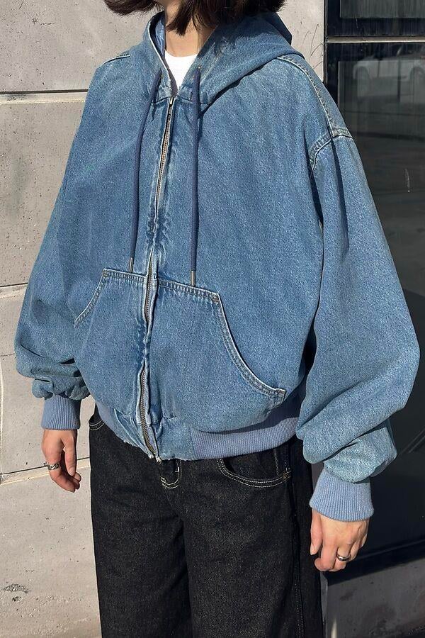 Premium Blue Daria Giacca Cropped Canvas Jacket