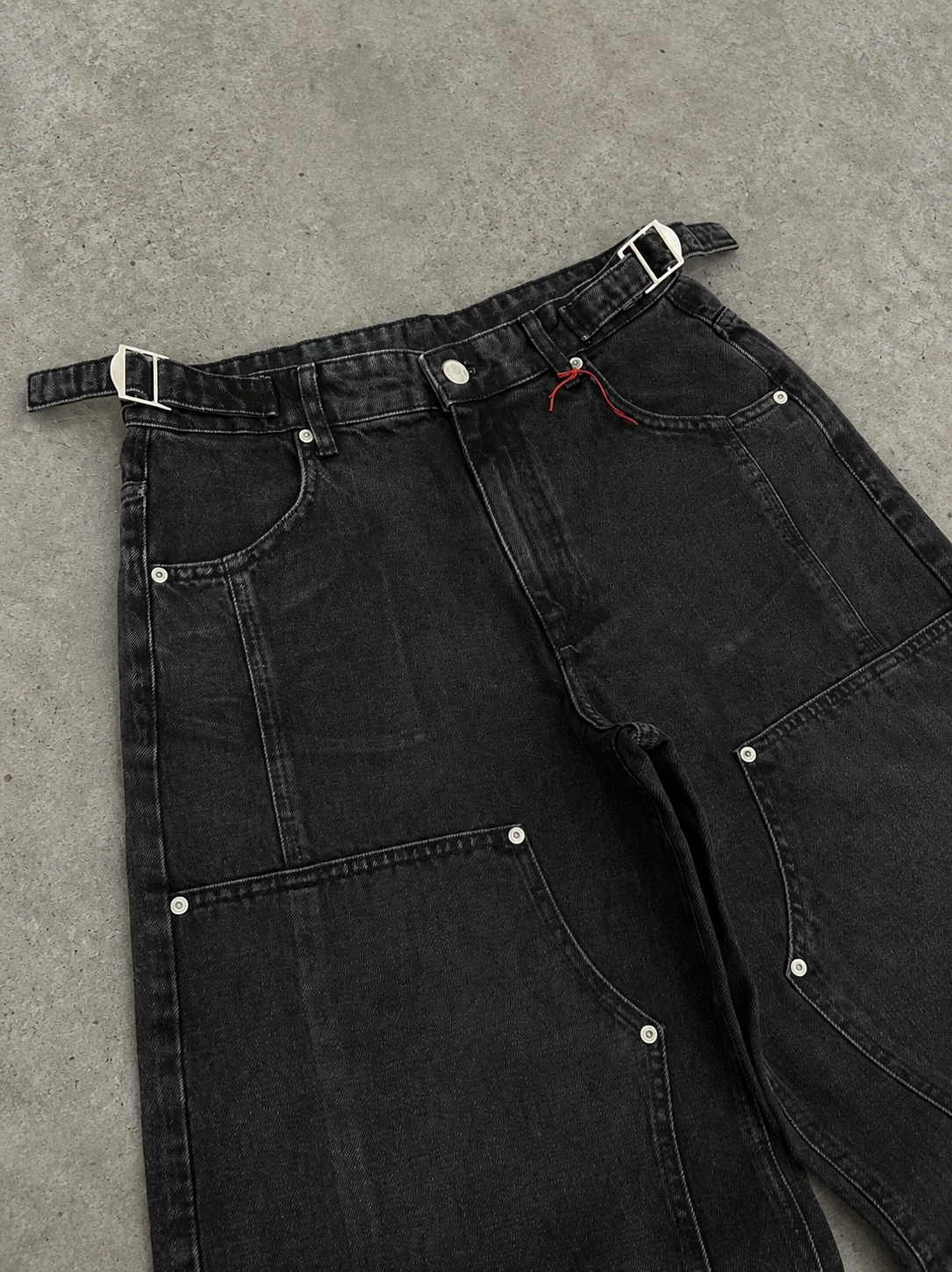 Premium Buckle Double Black Ultra Baggy Jeans