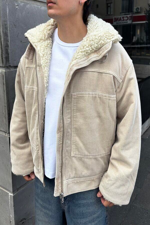 Premium Cord And Borg Utility Cream Jacket