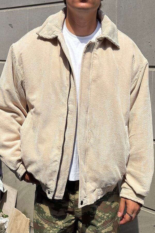 Premium Cream Tone Luca Conduroy Bomber Jacket