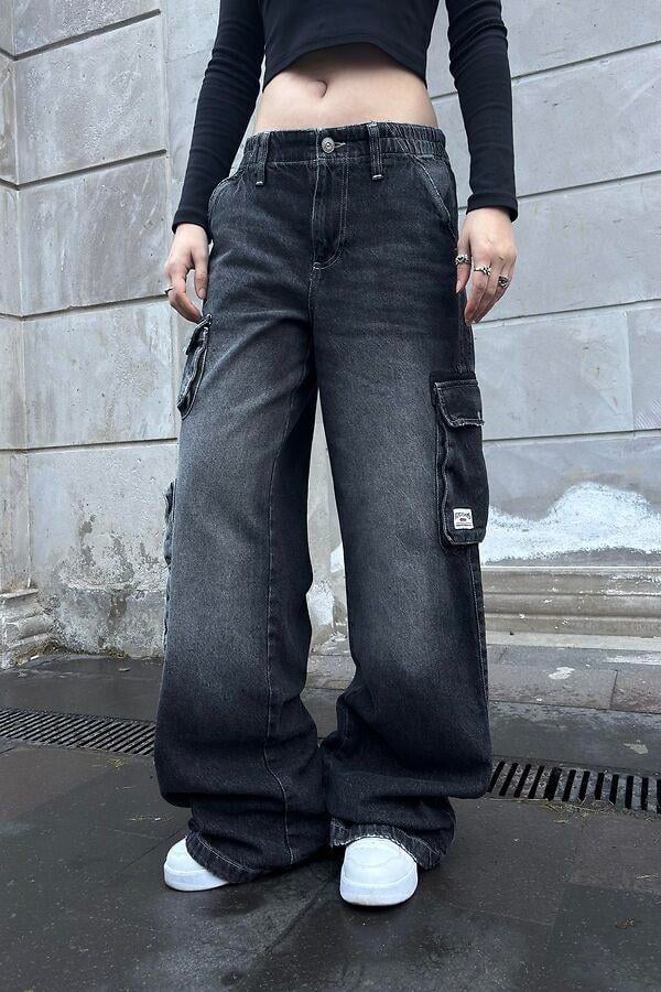 Premium Cyber Y2K Cargo Black Tinted Jeans