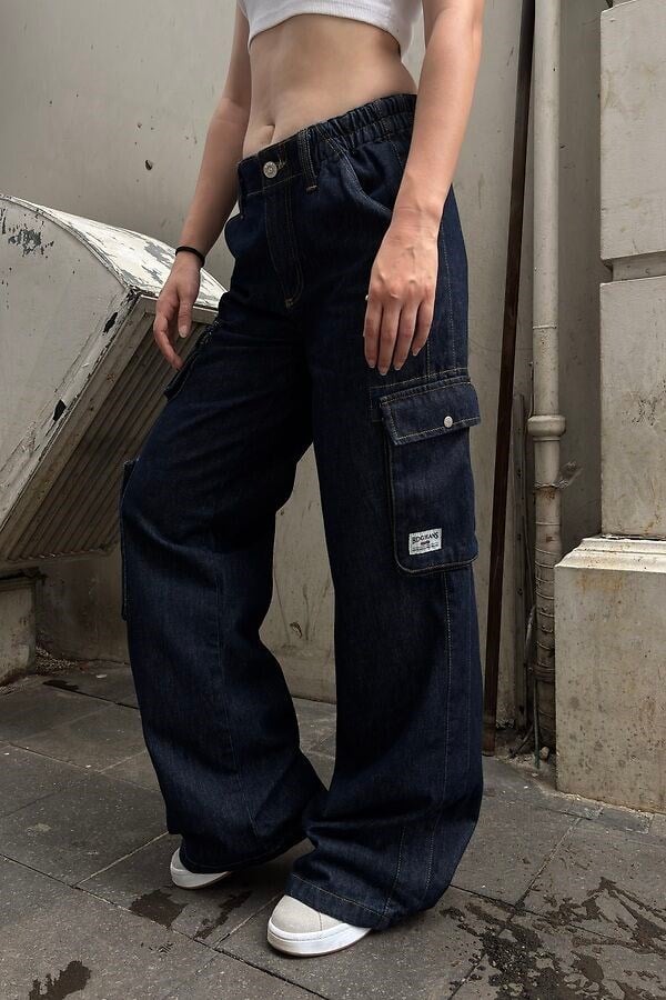 Premium Cyber Y2K Cargo Navy Tinted Jeans