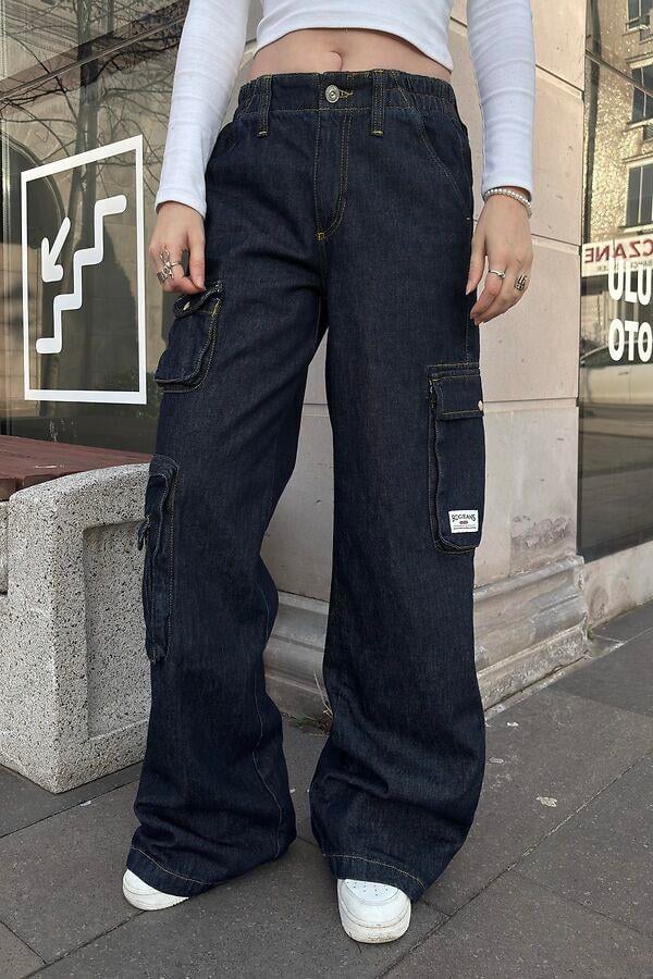 Premium Cyber Y2K Cargo Navy Tinted Jeans