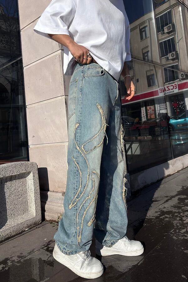 Premium Eskitme Ton Edge Tassel Baggy Pants