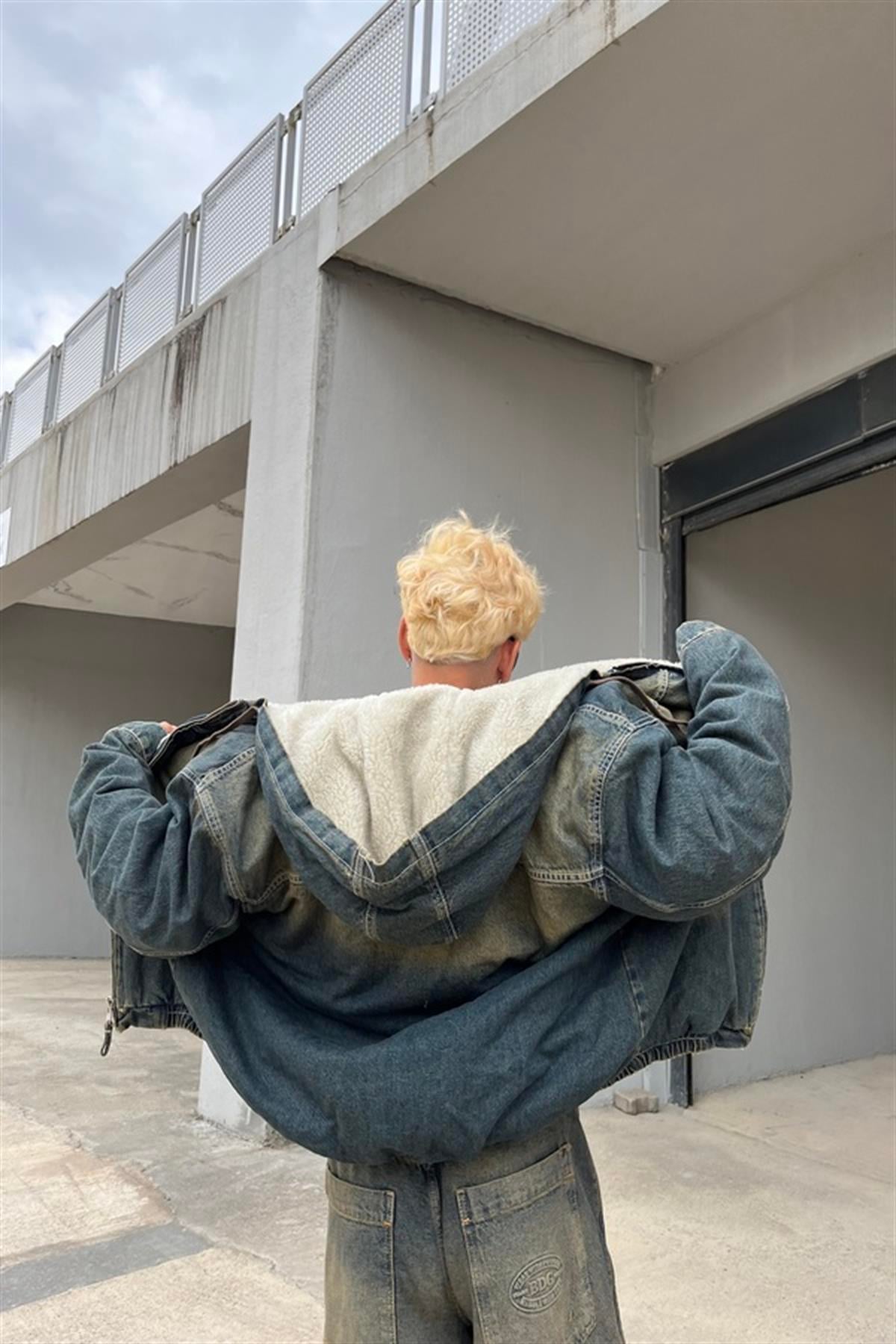 Premium Kapşonlu Recycled Denim Jacket