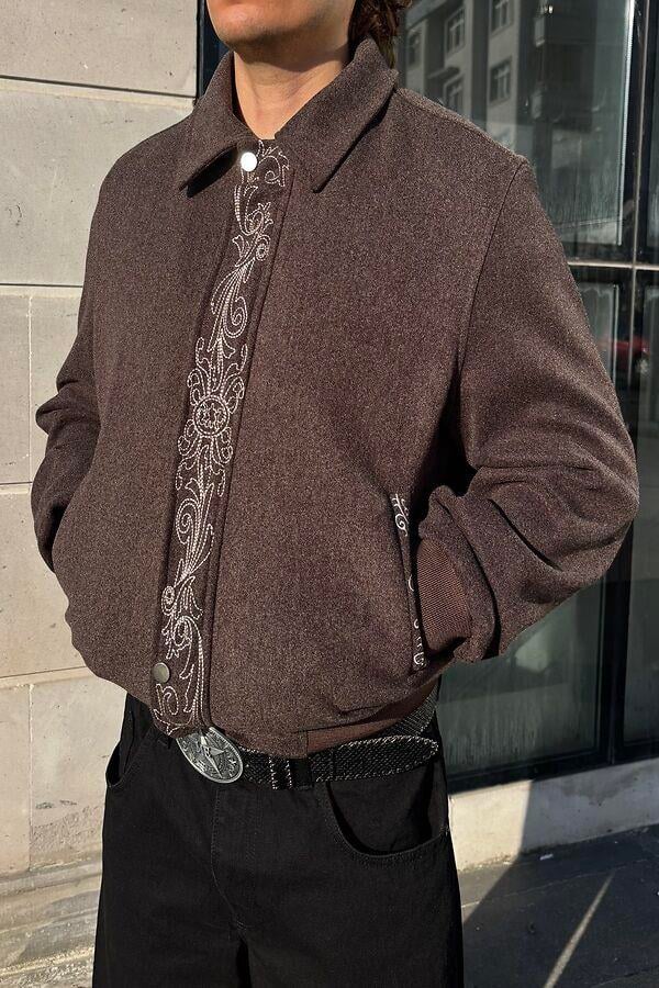 Premium Nakış İşlemeli Brown Western Jacket
