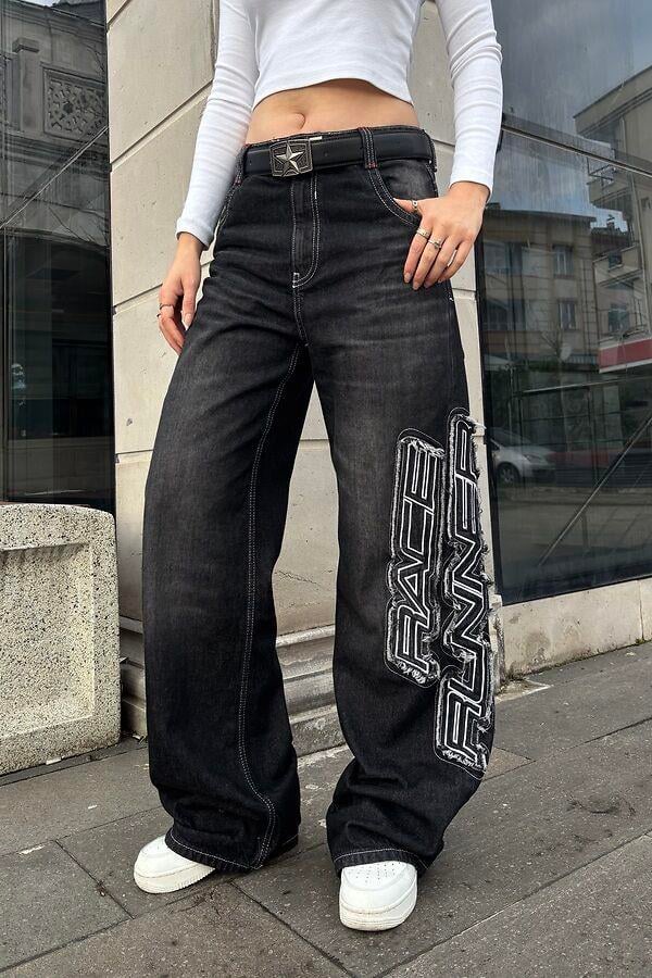 Premium Race Runner Nakışlı Denim Pants