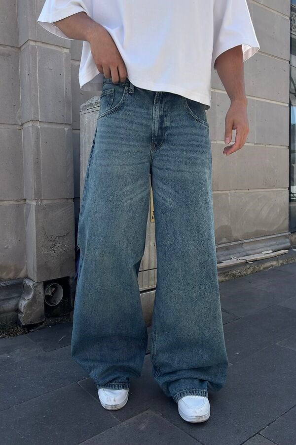 Premium Sky Fade -Blue Eskitmeli Ultra Baggy Jean