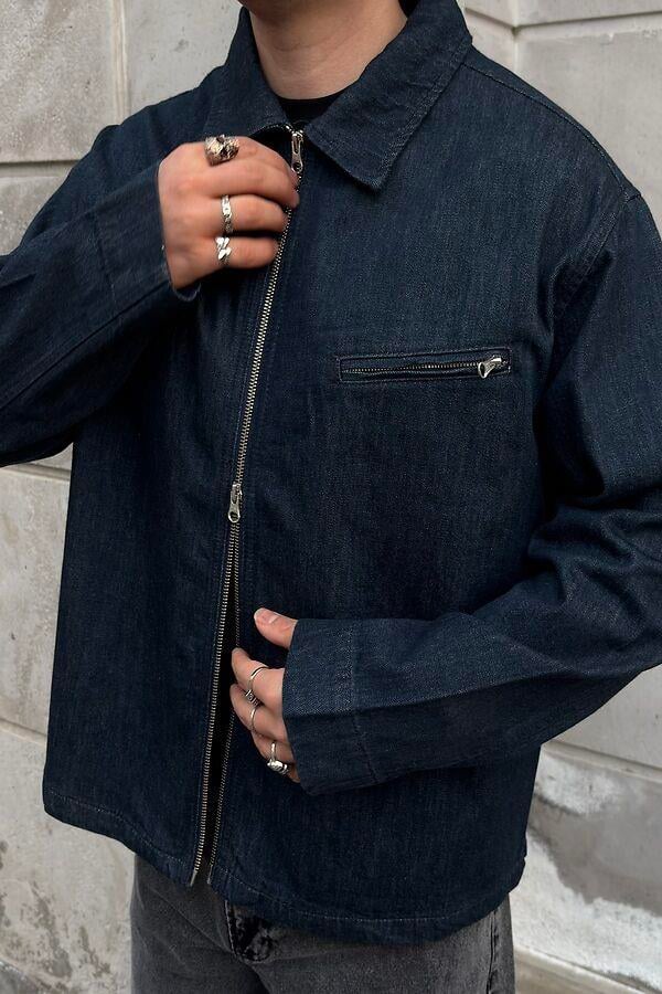 Relaxed Fit Zipper Pocket Rinse Denim Jacket