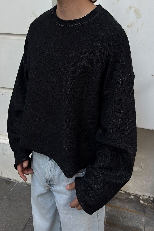 Washed Black Tone Boxy Fit Cut-Off Sweatshirt