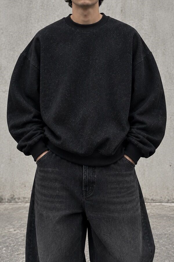 Washed Black Tone Extra Oversized Bomber Sweatshirt
