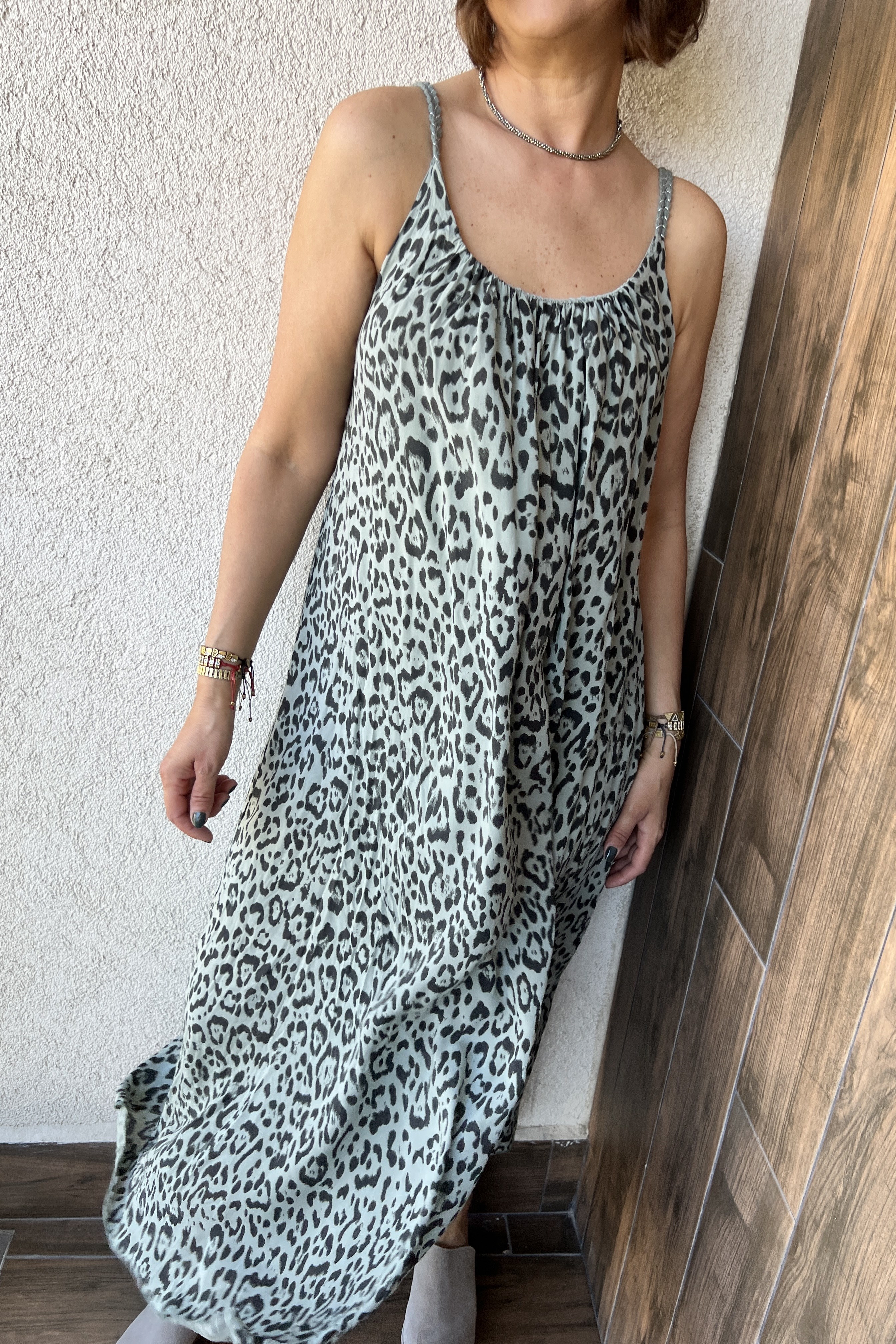 ASKILI LEOPAR ELBİSE - Haki