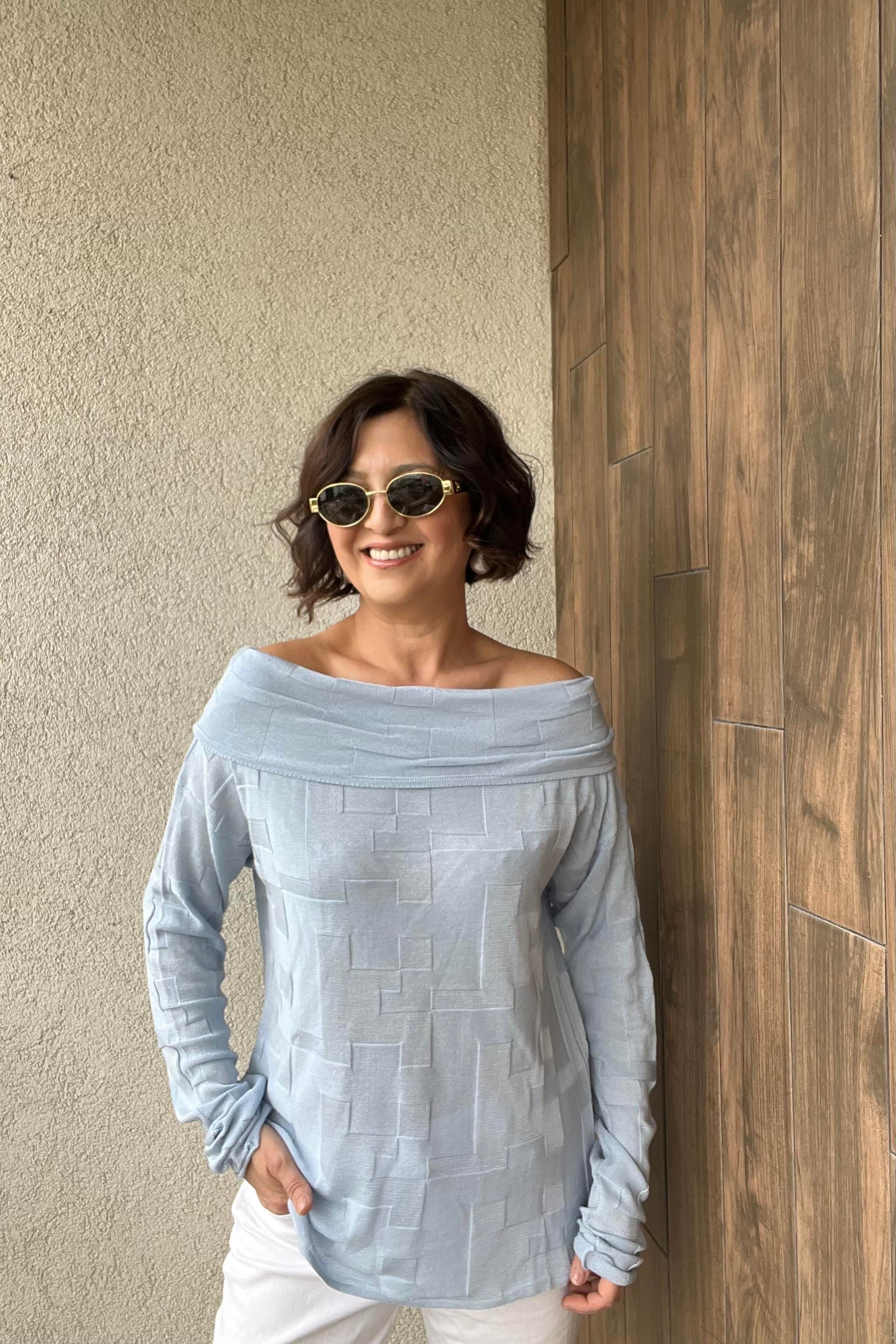 BARDOT YAKA İNCE MEVSİMLİK TRİKO - Bebe Mavi