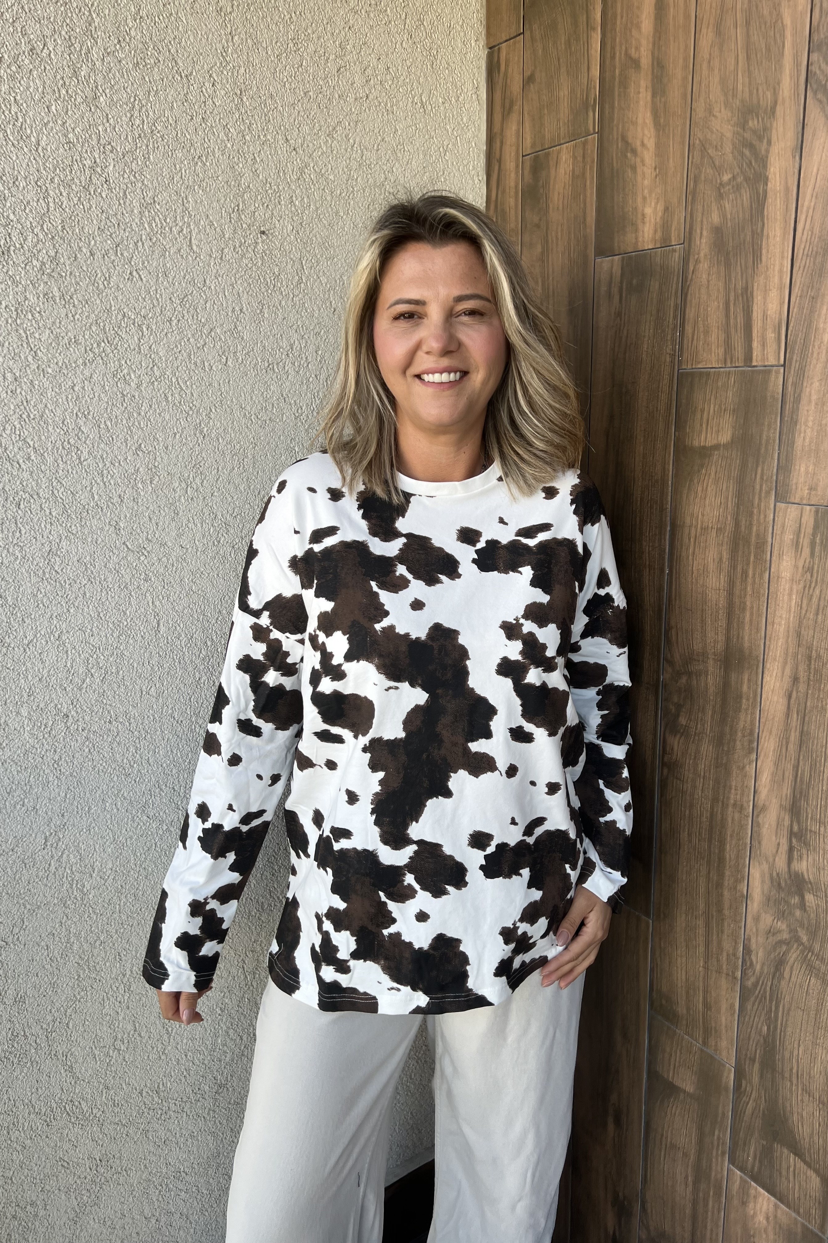 BASKI DESENLİ BİSİKLET YAKA İNCE SWEATSHIRT