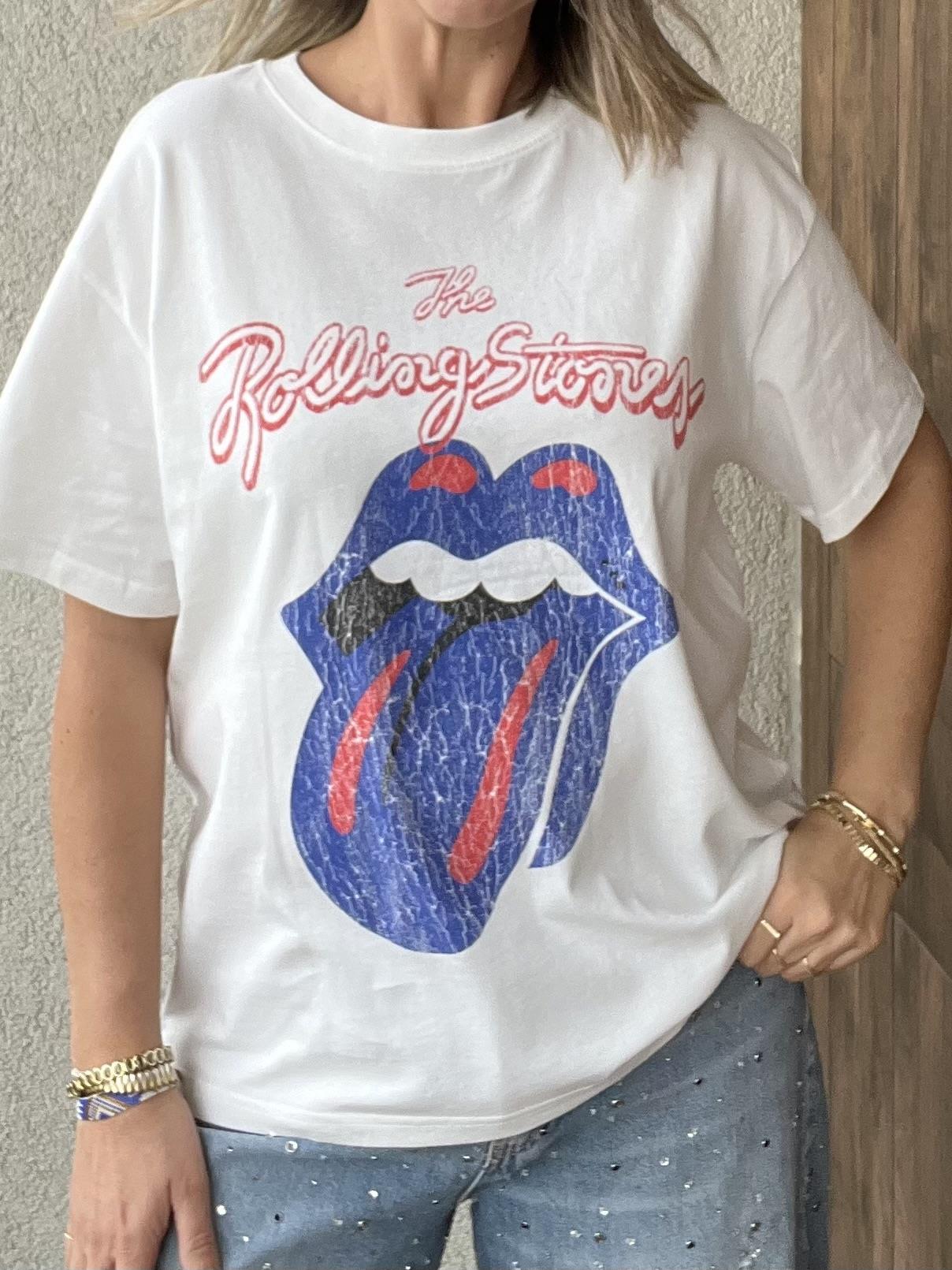BEYAZ ROLLING STONE BASKILI TİŞÖRT